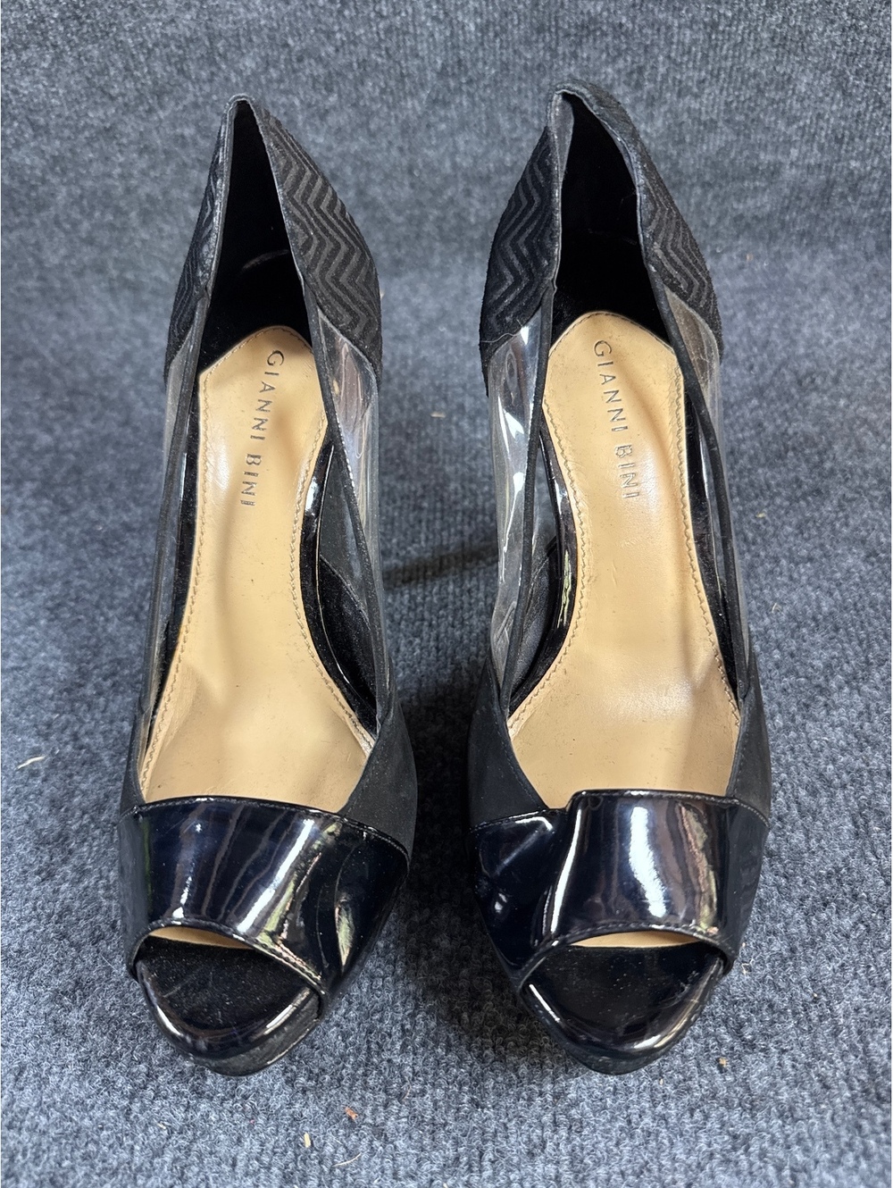 Gianni Bini Womens 9M Black Patent Peep Toe High Heel Pumps Dress Shoes